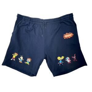 Nickelodeon Cartoon Sweat Shorts 3XL Rugrats Arnold Rocko Stimpy Graphic Lounge